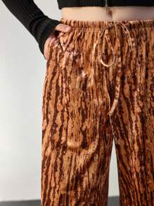 Maija Pantalones de pierna recta de terciopelo para mujer con cintura con cordón, diseño de pierna ancha suelta, otoño e invierno - Café integral - Ver 6