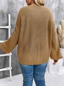 EMERY ROSE Suéter de mujer talla grande grande de color amarillo marrón con patrón de punto de cable holgado y suelto, ropa de mujer occidental, ropa de invierno - Marrón - Ver 2