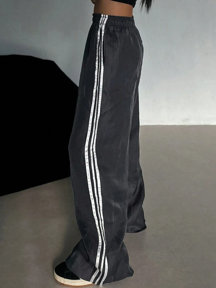 Women's Casual Straight Leg Striped Decorative Pants