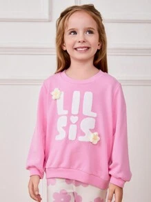 Cozy Pixies 2pcs/Set Colorful Floral Print Crew Neck Sweatshirt And Casual Pants For Young Girls - Pink - View 4
