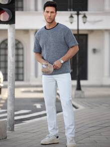 Manfinity Homme Camiseta de manga corta casual con bloques de color para hombre, verano
