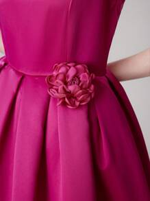 SHEIN Belle 女士方领褶皱荷叶边花卉点缀正式晚礼服 - 玫紅色 - 查看 8