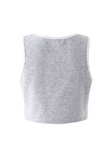 Tween Girls' Street Cool Tween Girl 3pcs Contrast Pipping Hooded Zipper Jacket, Tank Top And Shorts Casual Streetwear Outfit - Grey - View 7