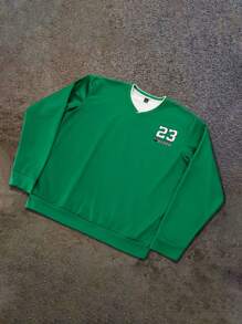 Manfinity Campus Court Aesthetic Post--Men's Casual Slogan Printed Crew Neck Long Sleeve Sweatshirt, Spring Autumn,Fall Men Clothes - Green - View 2