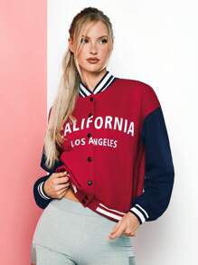 VARSIVA Striped Collar Color Block Buttoned Long Sleeves Women Outdoor Jackets - Multicolor - View 4