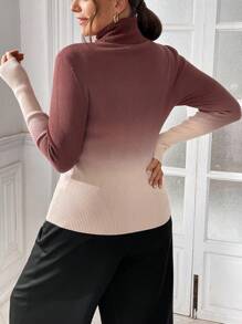 SHEIN Essnce Plus Size Women's Gradient Turtleneck Sweater Pullover Top,Burgundy,Smart Casual,Everyday Warm Inner Wear Fashionable Casual Costumes Fall/Winter - Multicolor - View 2