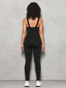 Lifespree Macacão Esportivo de Ajuste Slim com Gola Redonda e Sem Mangas, Macacão Inteiro de Verão - Preto - Visão 5