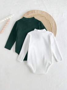 Cozy Pixies 2 Stück/Set Baby Jungen einfarbiger weicher gestrickter Stehkragen Langarm Bodysuit - Verschiedenfarbig - Übersicht 2