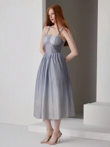 SHEIN Belle Vestido de fiesta con tirantes de espagueti con efecto degradado de brillo para mujer