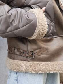 EURMUSE Contrast Patchwork Special Design Winter Coat - Mocha Brown - View 6