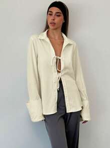 Aloruh 4-Season Lace-Up Lapel Textured Pattern Elegant Commuter Jacket, New Arrival