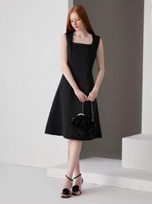 Modelyn 女士簡約純色日常無袖派對裙 - 黑色 - 查看 6