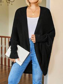 Plus Size Solid Color Casual Long Sleeve Cardigan - Black - View 4