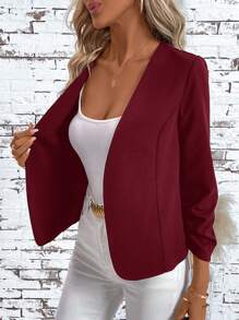 SHEIN Clasi Women's Elegant Pleated Long Sleeve Cardigan Black Jacket In Fall/Winter - Burgundy - View 7