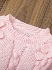 Newborn Autumn-Winter Dress, Baby Girls Cute Bow Patchwork Knitted Dress - Pink - View 6
