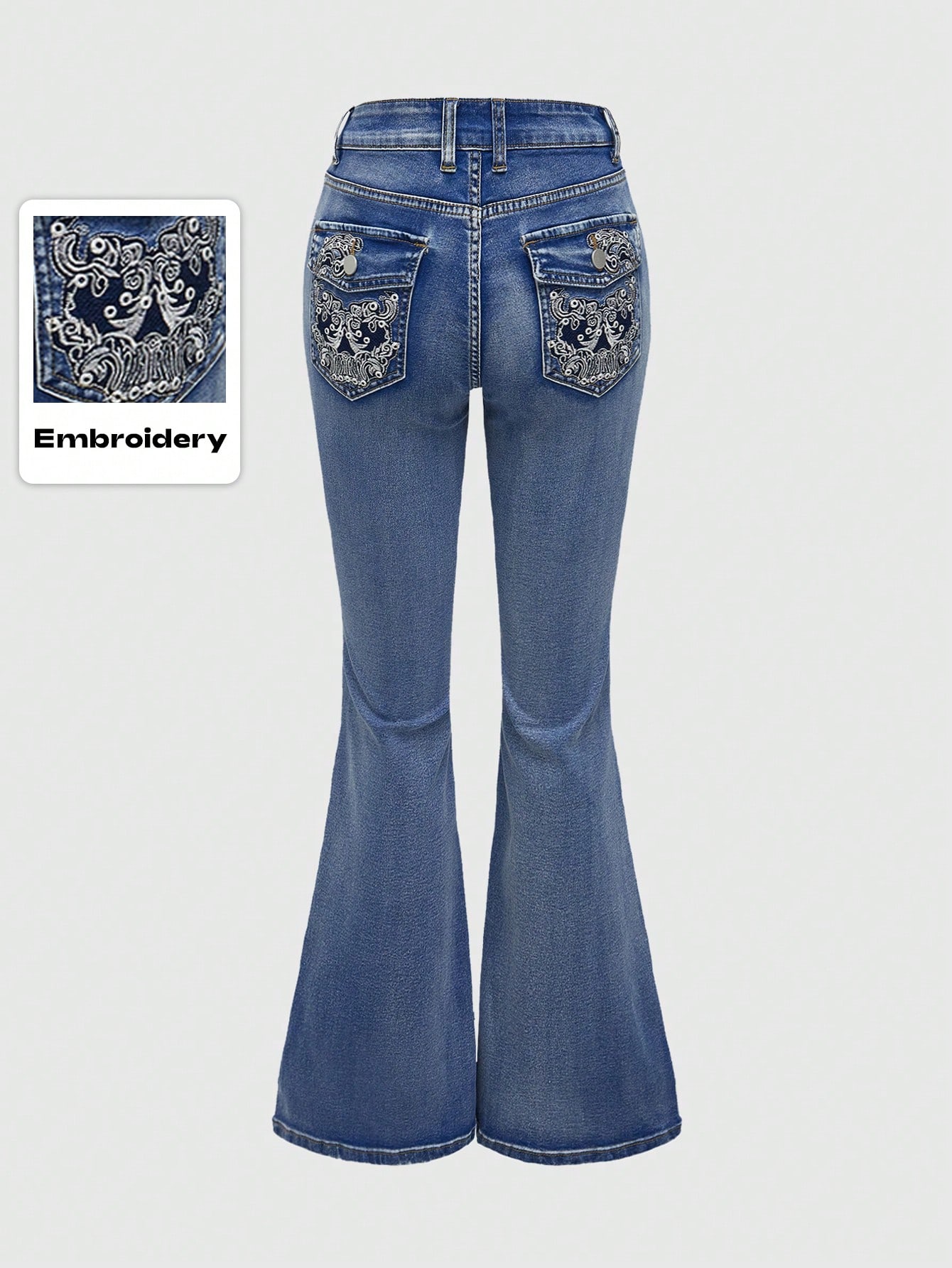 ROMWE Grunge Punk Punk Style Skinny Flared Jeans With Skull Embroidery For Women