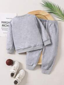 2pcs/Set Young Boys Funny Cartoon Animal & Basketball Graphic Print Sweatshirt & Sweatpants Outfit, Cute Combo Design, Sporty Style, Suitable For Spring, Autumn & Winter Wear - Light Grey - View 2