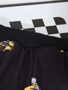 SHEIN 男童 2 件儿童休闲挖掘机印花运动衫和裤子套装，秋季 - 彩色 - 查看 3