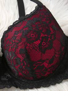 1pc Plus Size Lace Underwire Bra Lingerie, Lift - Multicolor - View 4