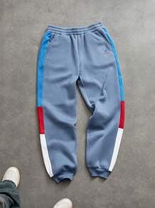 Sport MetroGents Boyfriend Style Men's Contrast Color Elastic Waist Pocket Sports Pants - Royal Blue - View 4