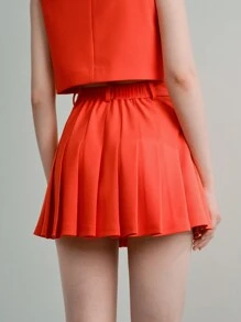 MOTF STUDIO 纯色百褶裙 - 紅色 - 查看 8