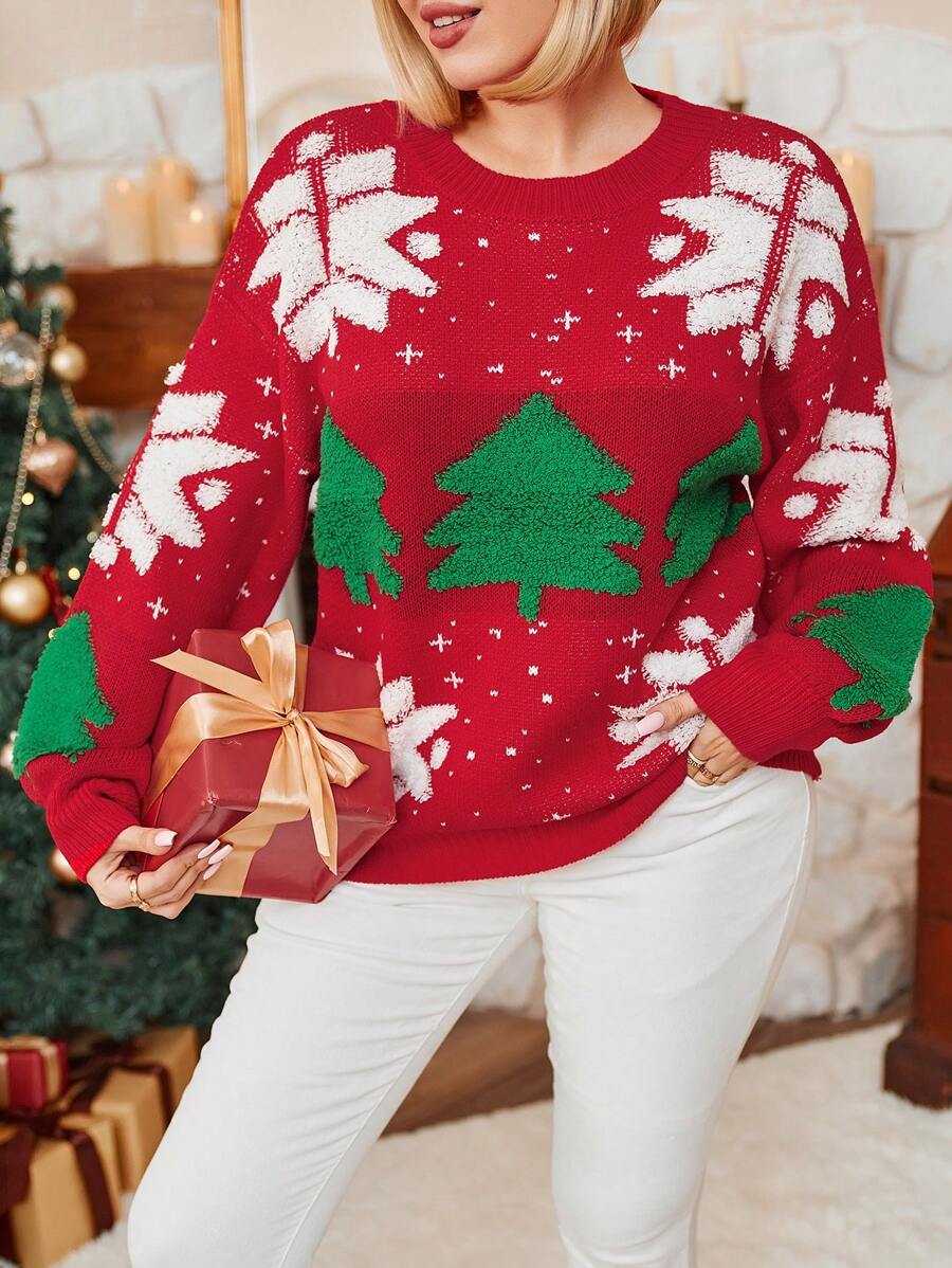 Áo len chui đầu dệt kim Jacquard thời trang cỡ lớn, áo len chui đầu dệt kim chủ đề Giáng sinh mùa thu đông. - Nhiều màu - Xem 1