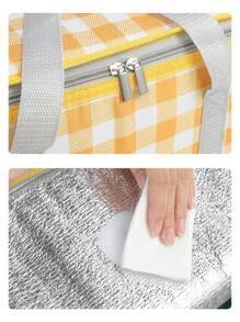 1 件隔热大容量可重复使用食品野餐袋沙滩袋、冷藏袋，带拉链顶部 - 适用于热或冷，野餐篮可折叠，海滩、户外派对、露营、节日圣诞节可作为节日礼物 - 黃色 - 查看 3