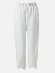 SHEIN LUNE 女款不对称下摆阔腿裤 - 白色 - 查看 6