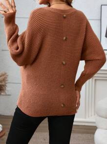 SHEIN Maternity Half Button Ribbed Knit, Ribbed Knit Sweater, For Winter - Grey - View 2