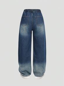 Y2K Fashion Casual Simple Washed Blue-Grey Denim Jeans For Teenage Girls - Medium Wash - View 2