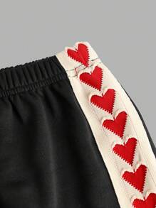 Tween Girls' Round Neck Long Sleeve Sweatshirt & Pants Set, Heart Ribbon Decor, Campus Fashion, Sporty Vintage , Outdoor Street Casual, Breathable Comfortable Commute, Running Cycling Two Pieces Set, Round Neck Sweatshirt & Pants, Thick Pants, Autumn/Winter, Heart Stripe, Lovely Day Forever, White Patchwork Black, Sportswear, Yoga, Fitness, Badminton, Tennis, Baseball, Football, Outdoor