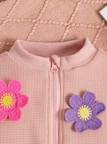 SHEIN 2 件装女婴舒适彩色 3D 花朵上衣和裤子套装 - 粉色 - 查看 5