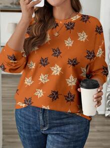 EMERY ROSE Women Casual Maple Leaf Print Sweatshirt, Fall Top Clothes - Multicolor - View 5