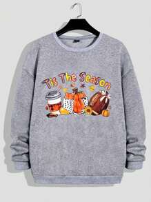 Manfinity Men's Crew Neck Long Sleeve Letter Print Minimalist Sweatshirt, Casual Daily Wear