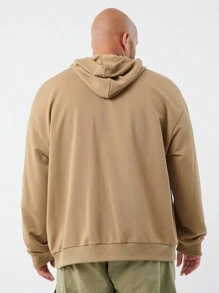 Manfinity VCAY Suéter holgado con bolsillo, bordado con letras y capucha de punto para hombres de talla grande, para otoño e invierno - Camel - Ver 4