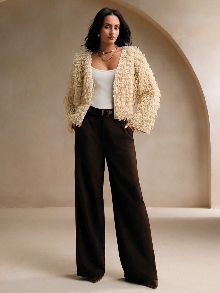 Fashion Solid Color Fringe Knit Cardigan, Autumn Winter