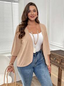 EMERY ROSE Plus Size Vacation Outfits Woman Women Cardigans Solid Color Asymmetric Hem Casual Resort CostumeJacket ,Spring