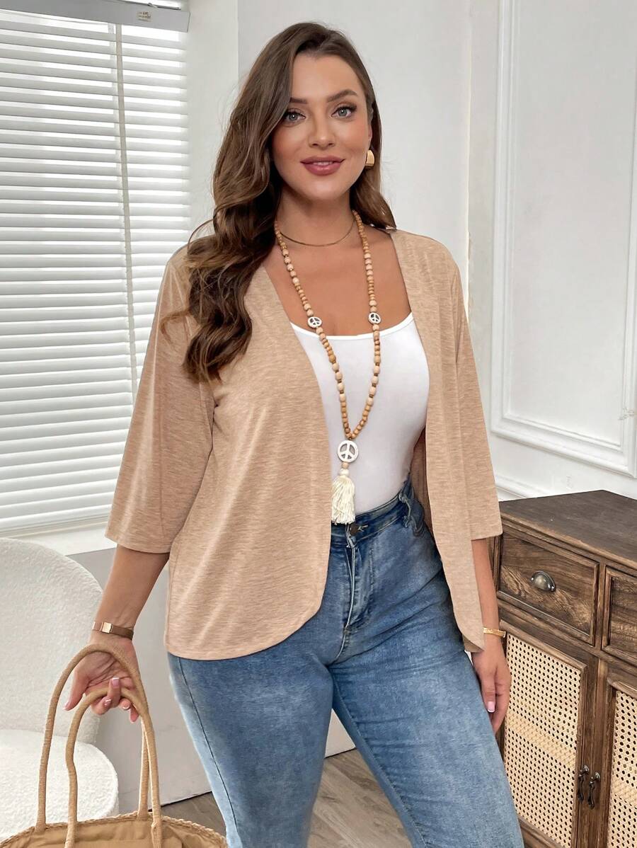 EMERY ROSE Plus Size Vacation Outfits Woman Women Cardigans Solid Color Asymmetric Hem Casual Resort CostumeJacket ,Spring