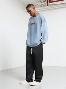 SUMWON Limited Edition Smun Oversized Sweatshirt Athleisure Streetwear Premium Cotton Blend Urban Fashion Casual Loungewear Fall Winter Collection Boutique Statement Top - Blue - View 4