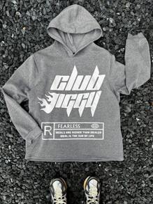 Manfinity EMRG Sudadera con capucha informal de talla grande para hombre con estampado de letras