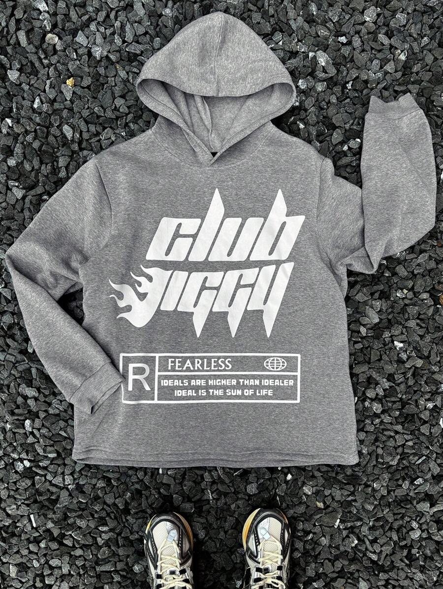 Manfinity EMRG Sudadera con capucha informal de talla grande para hombre con estampado de letras