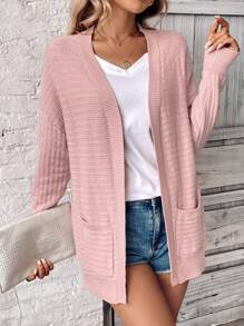 SHEIN LUNE 女士秋季中长款开衫毛衣夹克 - 粉色 - 查看 6