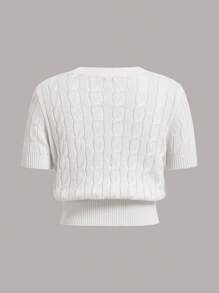 SHEIN EZwear 卡通补丁细节麻花针织圆领短袖夏季上衣 - 白色 - 查看 2