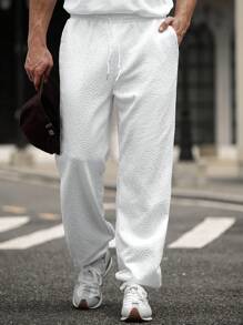 Manfinity Homme Men's Solid Color Front Tie Pocket Simple Casual Sweatpants, Daily Wear - White - View 1