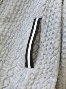 SHEIN EZwear Plus Size Women Casual Long Sleeve Gray Striped Baseball Jacket, Spring Autumn