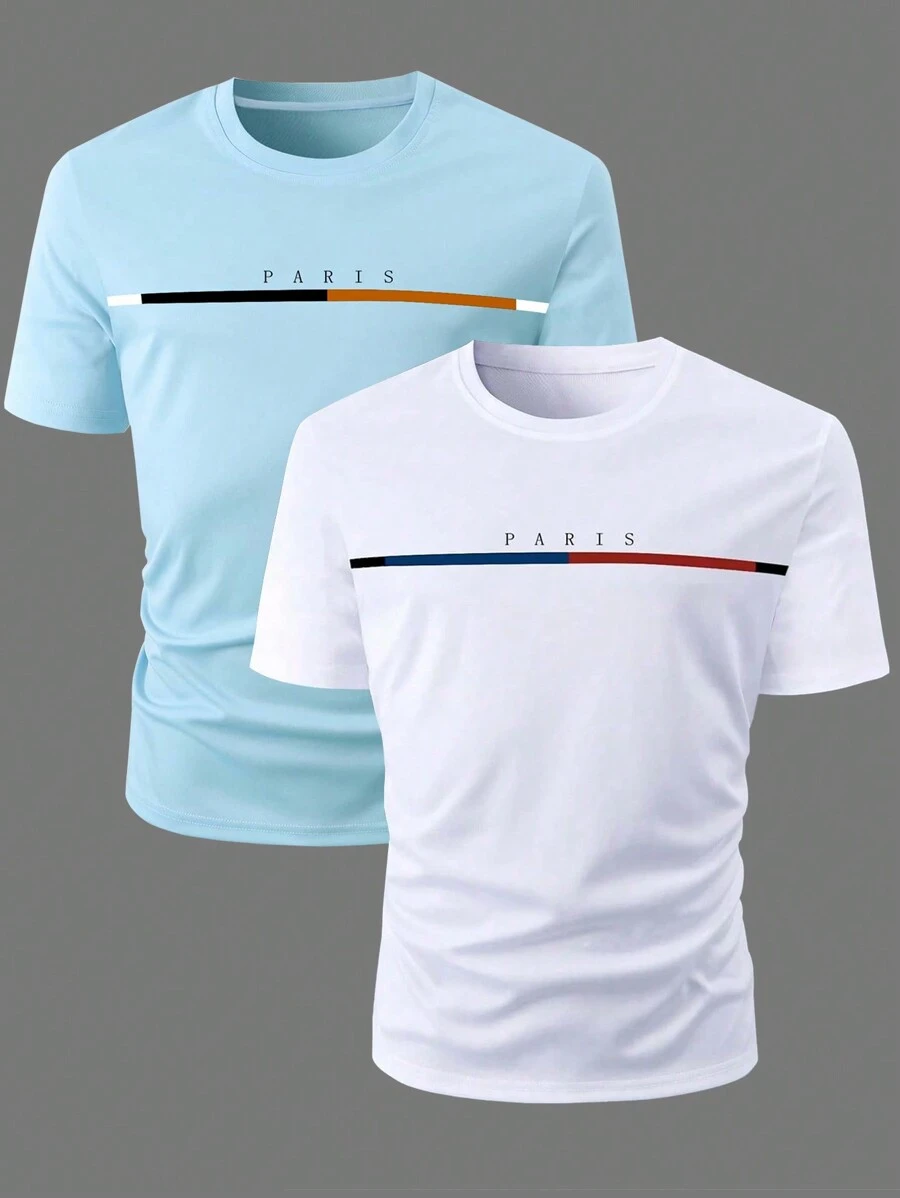 Manfinity Homme Áo thun nam tay ngắn cổ tròn in chữ thường ngày - Nhiều màu - Xem 1