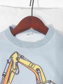 SHEIN 男童 2 件儿童休闲挖掘机印花运动衫和裤子套装，秋季 - 彩色 - 查看 6