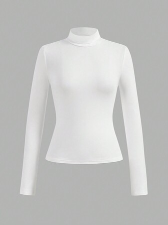 SHEIN Essnce 4 件套女式纯色黑白灰色百搭高领修身 T 恤，百搭休闲套头衫，适合秋冬季