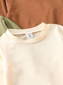 SHEIN Vintaside Kids 5 件套男婴纯色圆领长袖 T 恤，适合休闲、日常穿着和派对、所有季节、秋季上衣 - 彩色 - 查看 7