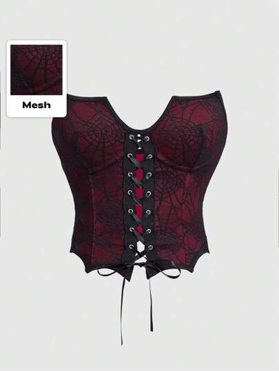 Goth Women's Asymmetrical Hem Bandeau Top With Tie Waist